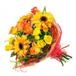 Bouquet di rose gialle,rose arancio gerbere girasoli 